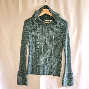 DKNY half zip teal cable knit hoodie sweater gold tag  sz M